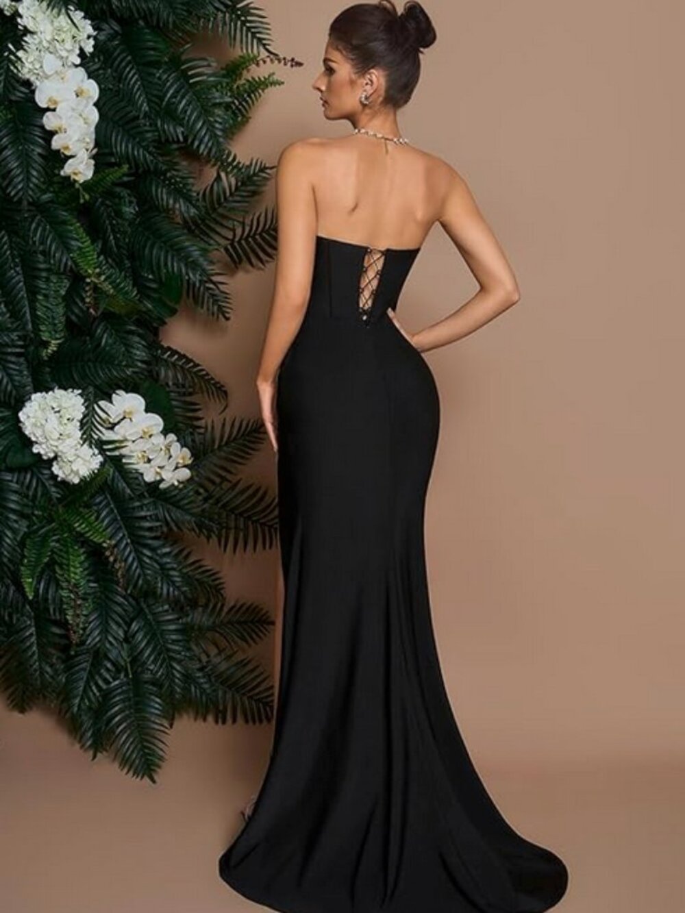 Elegant Black Strapless Slit Mermaid Evening Dress - Picture 2 of 2